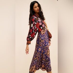 FARM RIO/ Miranda Mixed Printed Button Front Midi Dress In Red